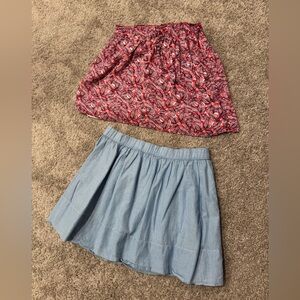 Two (2) GAP Red Patterned and Blue Mini Skirts, sold as set